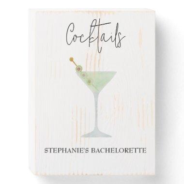 Martini Cocktail Bar Wedding Bachelorette Party Wooden Box Sign