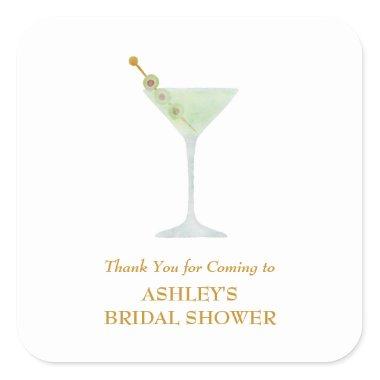 Martini Cocktail Wedding Favor Bridal Shower Square Sticker