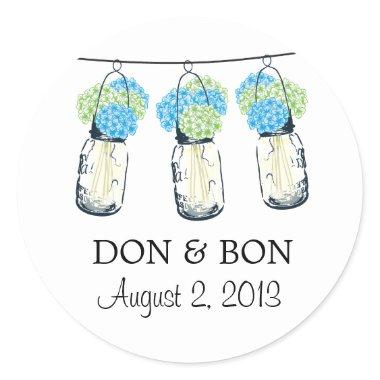 Mason Jar and Hydrangeas Wedding Classic Round Sticker
