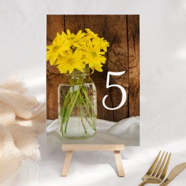 Mason Jar and Yellow Daisies Wedding Table Numbers