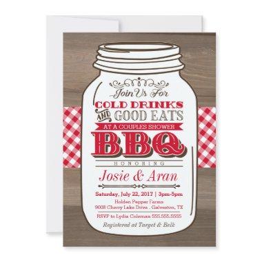 Mason Jar BBQ Invitations, Couples Shower on Wood Invitations