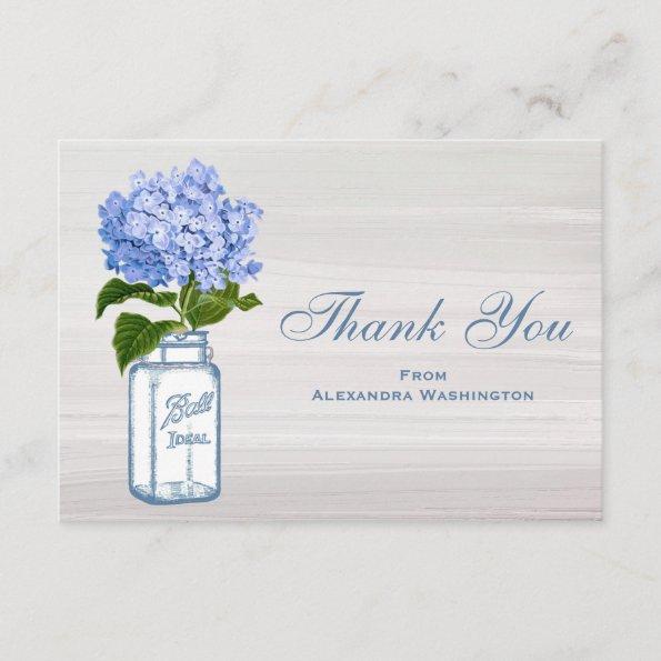 Mason Jar & Blue Hydrangea Grey Thank You Invitations