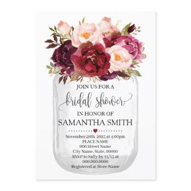 Mason jar bridal shower marsala country chic Invitations