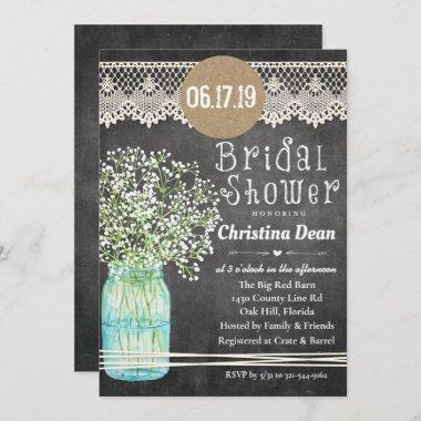 Mason Jar Chalkboard Bridal Shower Invitations