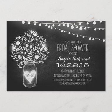 mason jar chalkboard & lights bridal shower Invitations