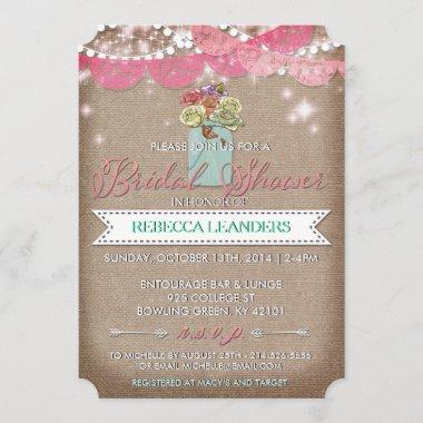 Mason Jar Country Rose Bridal Shower Invite