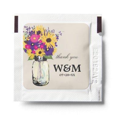 Mason Jar Daisies and Yellow Sunflower Favor Hand Sanitizer Packet