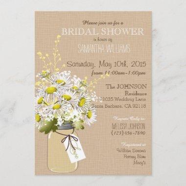 Mason Jar Daisies Rustic Bridal Shower Invitations