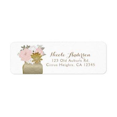 Mason Jar Flowers Rustic Floral Pink & Gold Chic Label