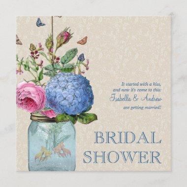 Mason Jar Goldfish Love Bridal Shower Invitations