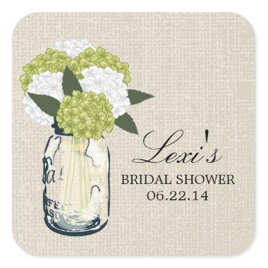 Mason Jar Hydrangea Bridal Shower Square Sticker