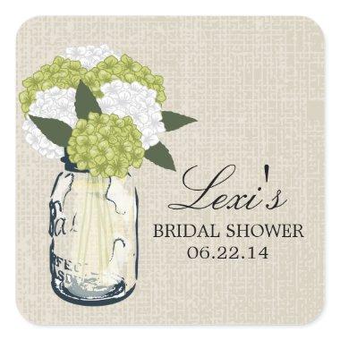 Mason Jar Hydrangea Bridal Shower Square Sticker