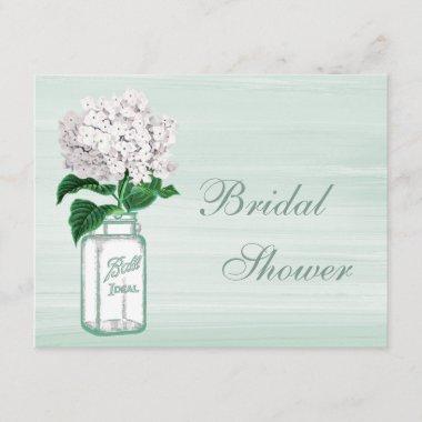 Mason Jar & Hydrangea Rustic Mint Bridal Shower Invitations