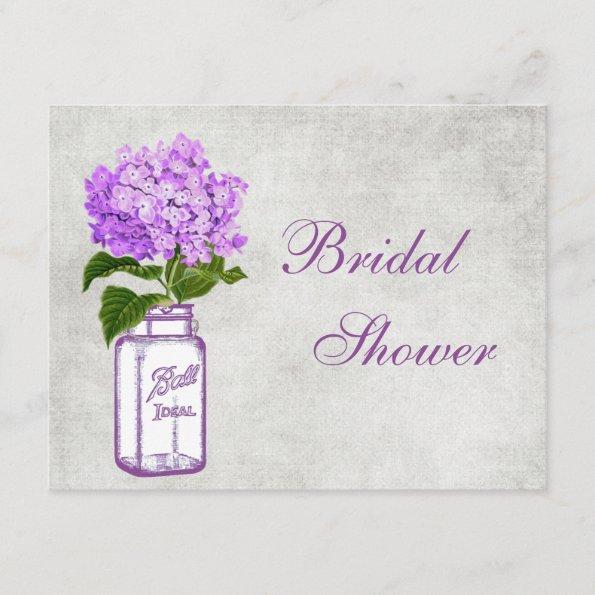 Mason Jar & Purple Hydrangea Grey Bridal Shower Invitations