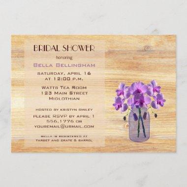 Mason Jar Purple Orchids Bridal Shower Invitations