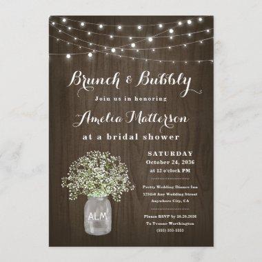 Mason Jar Rustic Brunch and Bubbly Bridal Shower Invitations