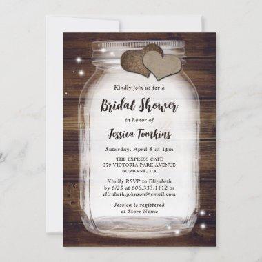 Mason Jar Rustic Country Wood Burlap Bridal Shower Invitations