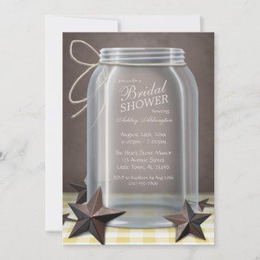 Mason Jar Rustic Star Yellow Gingham Bridal Shower Invitations