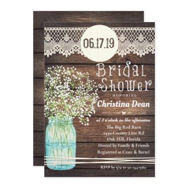 Mason Jar Rustic Wood Bridal Shower Invitations