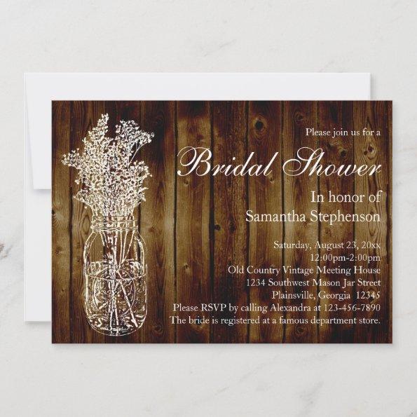 Mason Jar Stamp/Dark Wood Bridal Shower Invitations