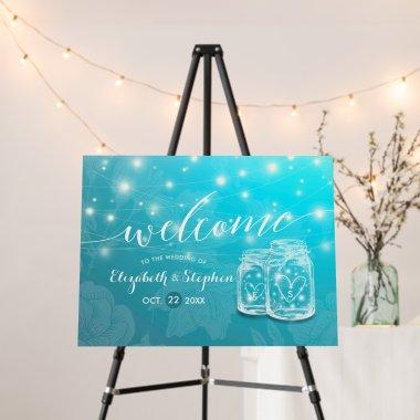 Mason Jar String Light Blue Floral Wedding Welcome Foam Board