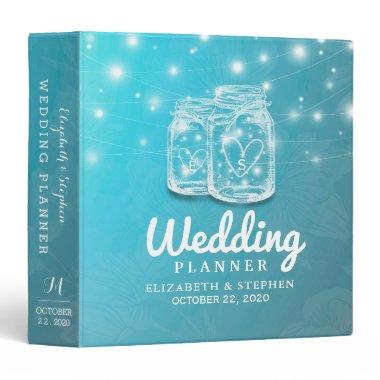 Mason Jar String Light Blue Flower Wedding Planner 3 Ring Binder