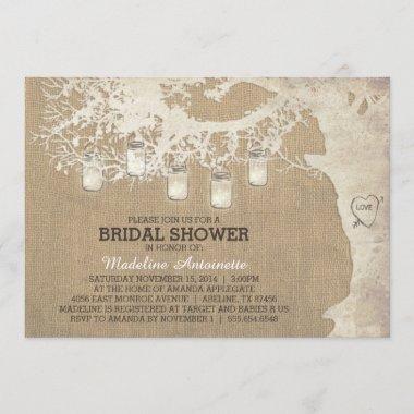 Mason Jar String Light Rustic Bridal Shower Invitations