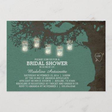 Mason Jar String Light Tree Vintage Bridal Shower Invitations