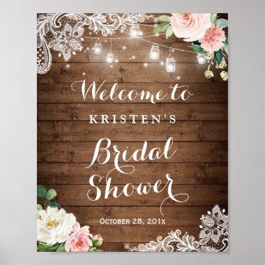 Mason Jar String Lights Floral Bridal Shower Sign