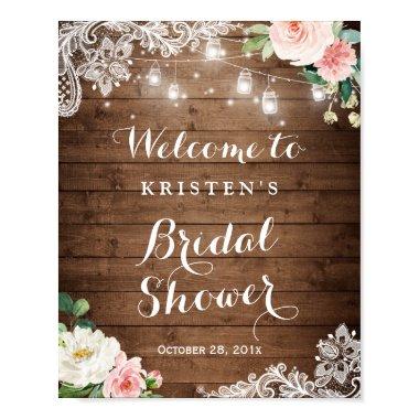 Mason Jar String Lights Floral Bridal Shower Sign