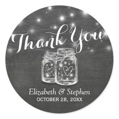 Mason Jar & String Lights Wedding Favor Thank You Classic Round Sticker