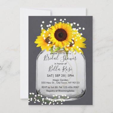 Mason jar sunflower Fall bridal shower invitations