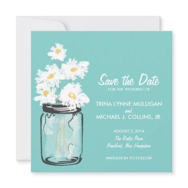 Mason Jar & White Daisies Save the Date