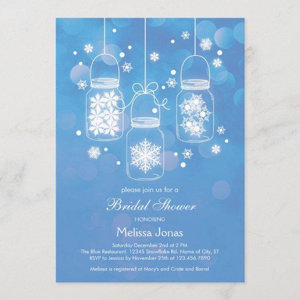 Mason Jar with Snowflakes Bridal Shower Invitations