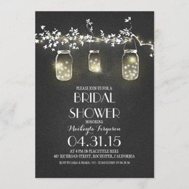 mason jars and lights chalkboard bridal shower Invitations