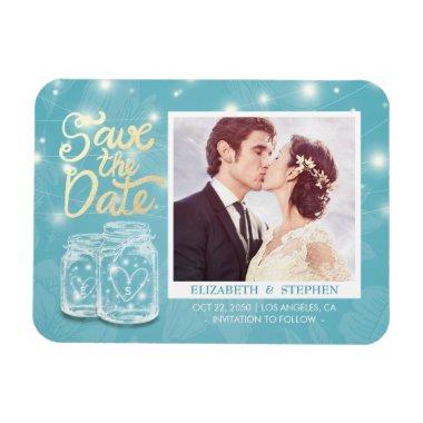 Mason Jars Blue Floral Wedding Save The Date Photo Magnet