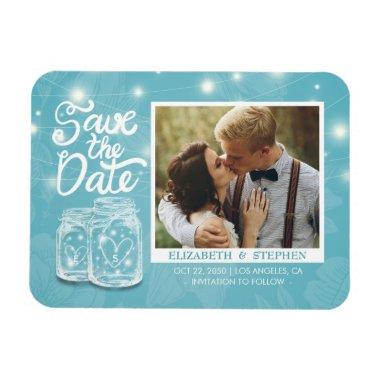 Mason Jars Blue Floral Wedding Save The Date Photo Magnet
