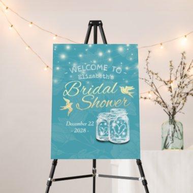 Mason Jars Light Blue Floral Bridal Shower Welcome Foam Board