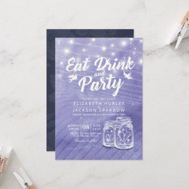 Mason Jars String Lights EAT Drink Party Invitations