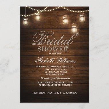 Mason Jars String Lights Elegant bridal shower Invitations