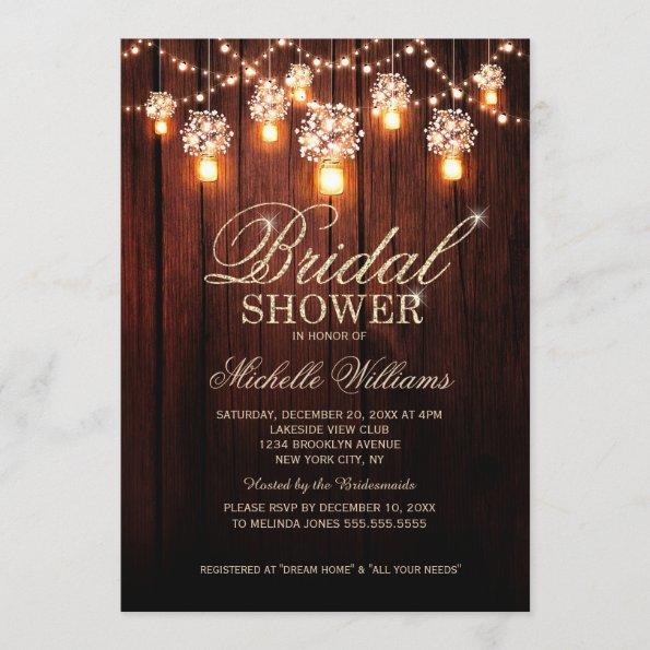 Mason Jars String Lights Elegant bridal shower Invitations