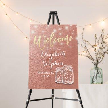 Mason Jars String Lights Rose Gold Wedding Welcome Foam Board