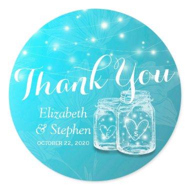 Mason Jars & String Lights Wedding Favor Thank You Classic Round Sticker