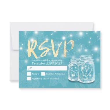 Mason Jars String Lights Wedding RSVP Kindly Reply