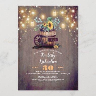 Mason Jars Sunflower Rustic Fall Bridal Shower Invitations