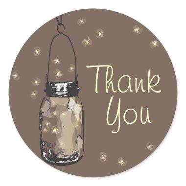 Mason Jars with Fireflies Thank You Classic Round Sticker