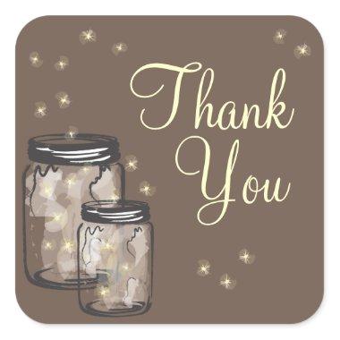 Mason Jars with fireflies Thank You Square Sticker