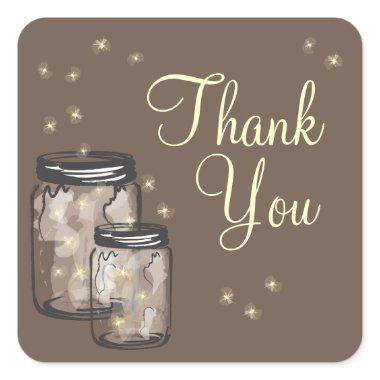 Mason Jars with fireflies Thank You Square Sticker