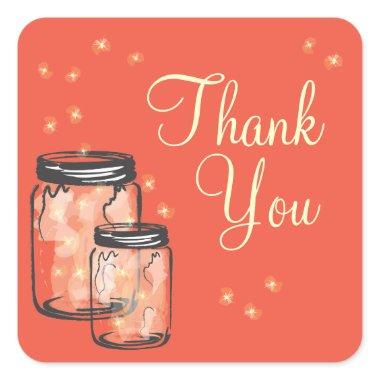 Mason Jars with fireflies Thank You Square Sticker