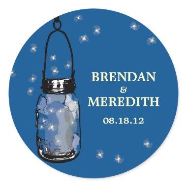 Mason Jars with fireflies Wedding Classic Round Sticker